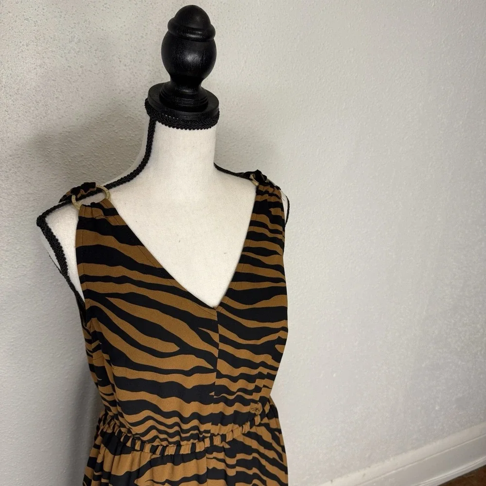 Michael Kors Women's Tiger Strip Summer Dress Size Xs Black Brown‎